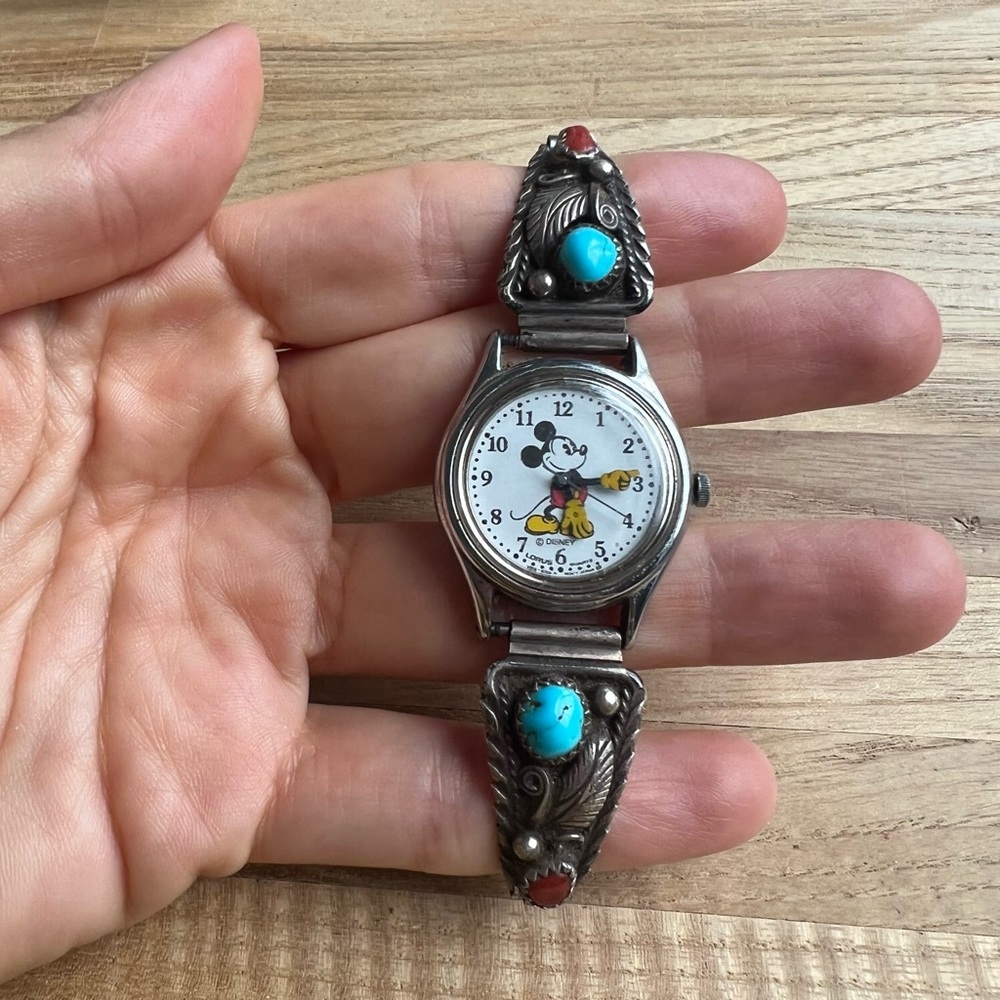 VTG Lorus Mickey Mouse ladies watch with Sterling silver Native American wings